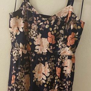 Cynthia Rowley Navy Blue with Pink Floral Linen Dress, Size 10